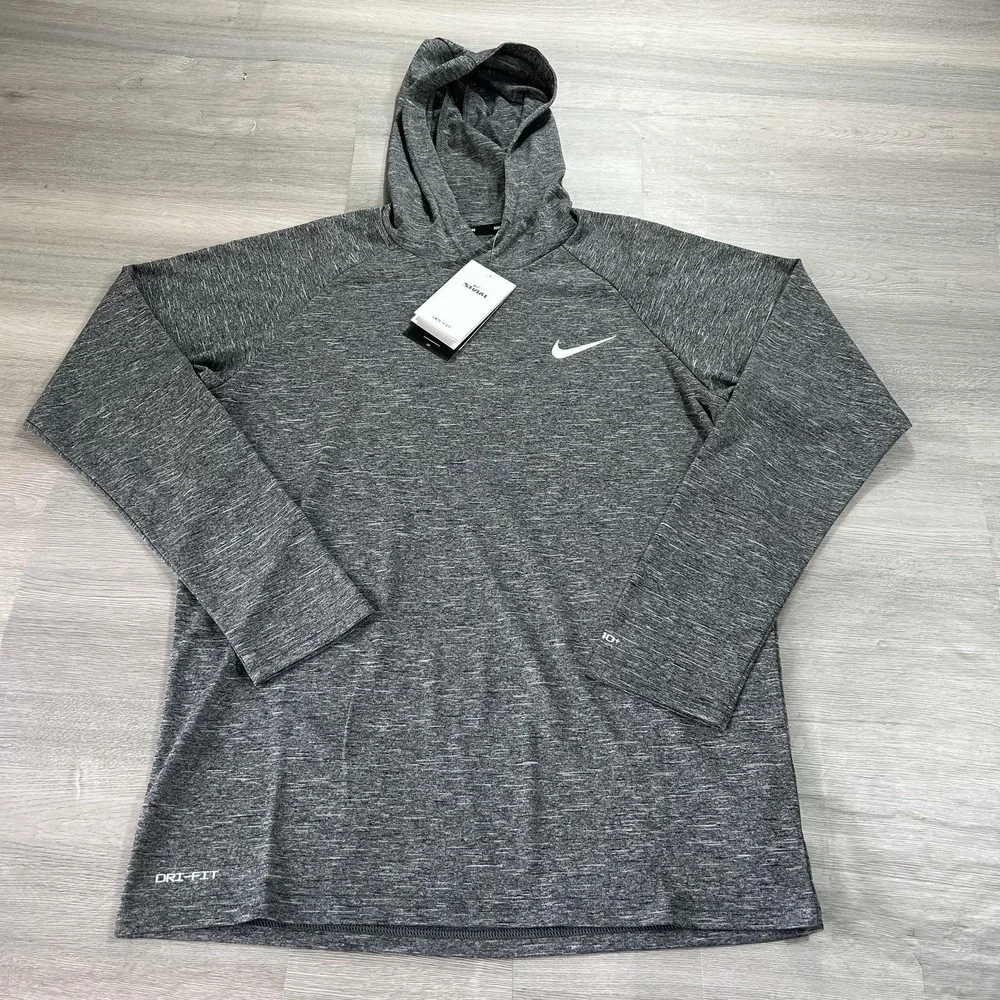 NEW Nike Swim Hooded Rash Guard Mens Small Gray Dri-FIT Long Sleeve NESSB669-001